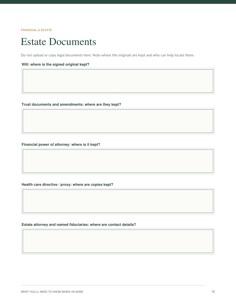 Guide sample: Estate documents