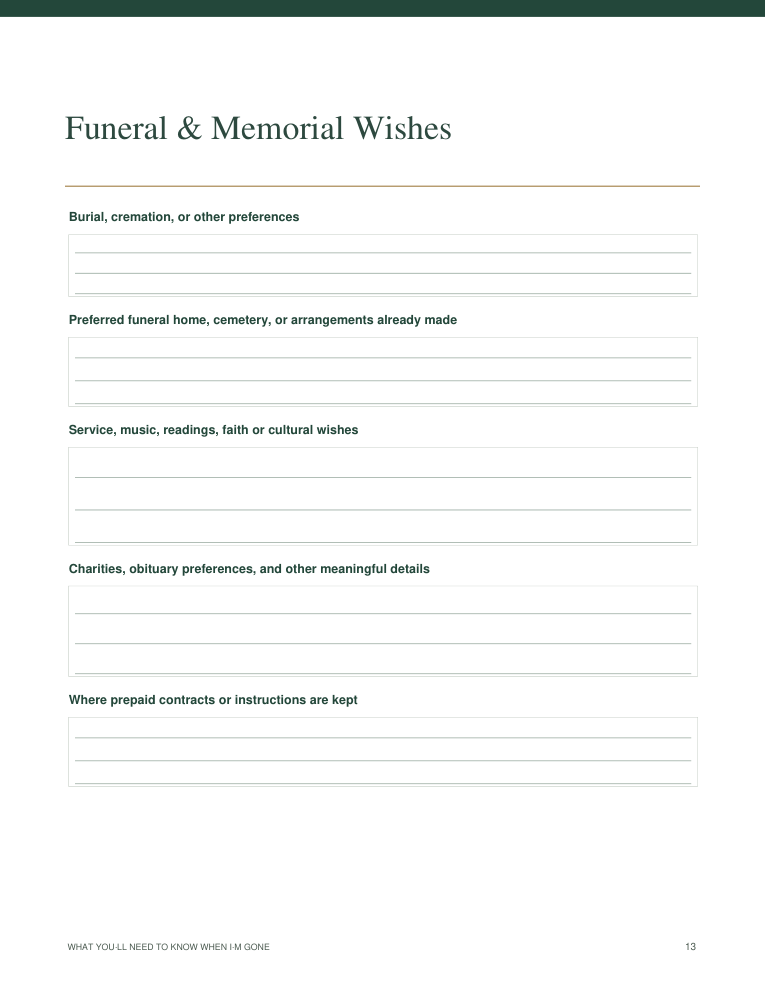 Guide sample: Funeral & memorial wishes