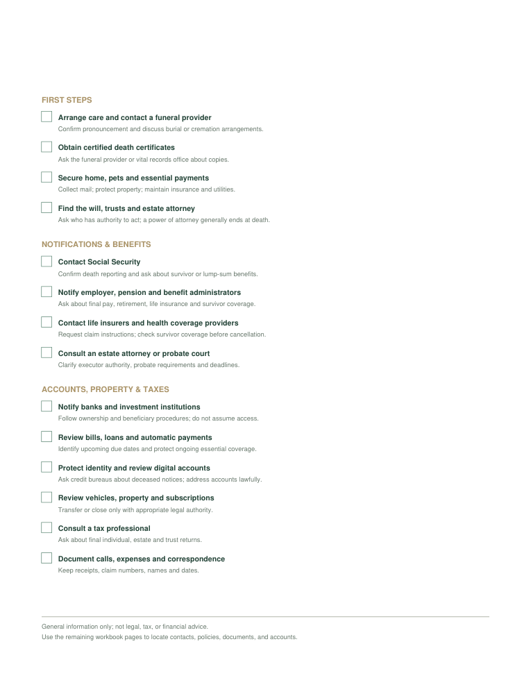 Guide sample: Immediate steps checklist