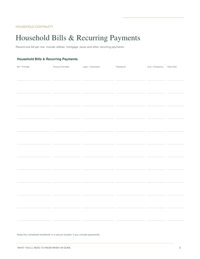 Guide sample: Household bills